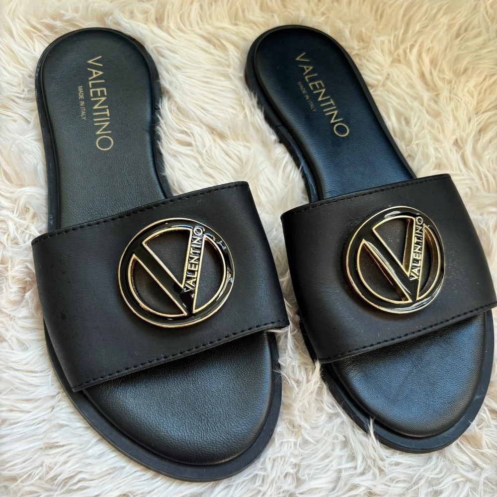 NEW AUTHENTIC VALENTINO BLACK SLIDES